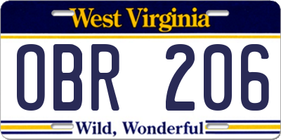 WV license plate OBR206
