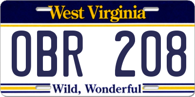 WV license plate OBR208