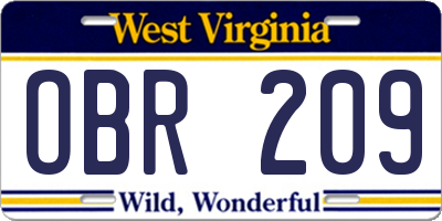 WV license plate OBR209