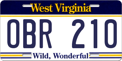 WV license plate OBR210