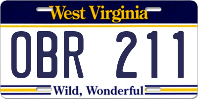 WV license plate OBR211