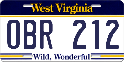WV license plate OBR212