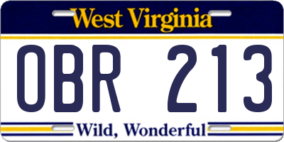 WV license plate OBR213