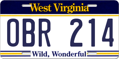 WV license plate OBR214