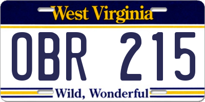 WV license plate OBR215