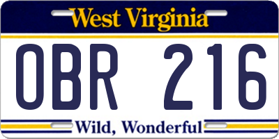 WV license plate OBR216