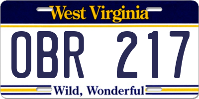 WV license plate OBR217