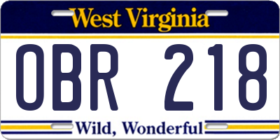 WV license plate OBR218