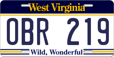 WV license plate OBR219