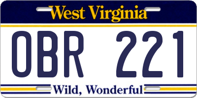 WV license plate OBR221