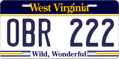 WV license plate OBR222