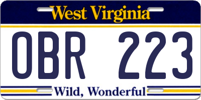 WV license plate OBR223