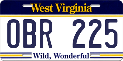WV license plate OBR225