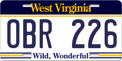 WV license plate OBR226