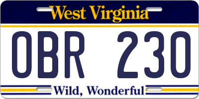 WV license plate OBR230