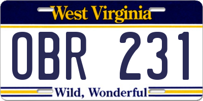 WV license plate OBR231