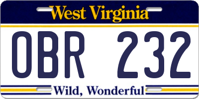 WV license plate OBR232