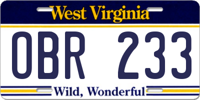 WV license plate OBR233