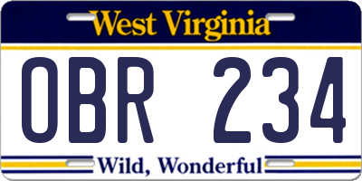 WV license plate OBR234