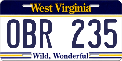WV license plate OBR235