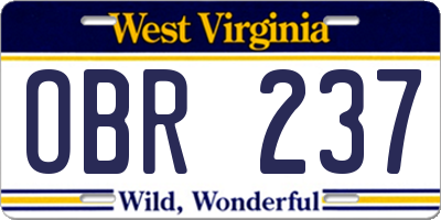WV license plate OBR237