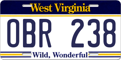 WV license plate OBR238
