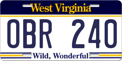 WV license plate OBR240