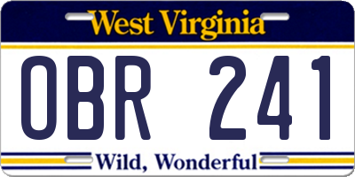 WV license plate OBR241