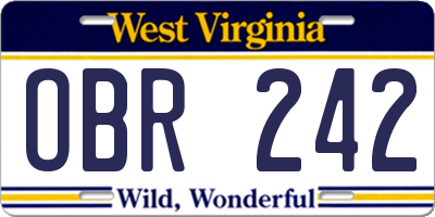 WV license plate OBR242