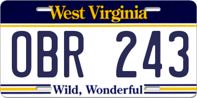 WV license plate OBR243