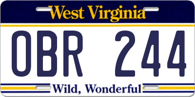 WV license plate OBR244