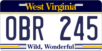 WV license plate OBR245