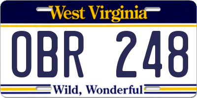 WV license plate OBR248
