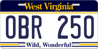 WV license plate OBR250