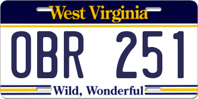 WV license plate OBR251