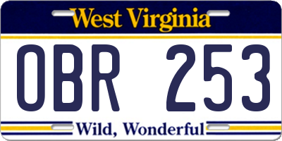 WV license plate OBR253