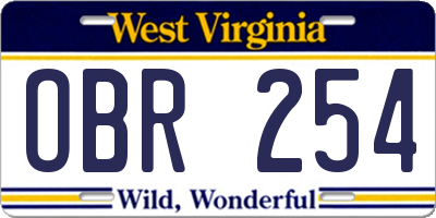 WV license plate OBR254