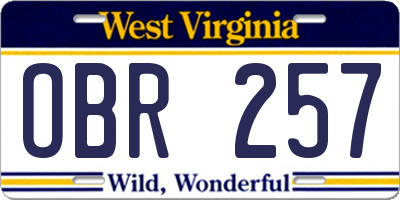 WV license plate OBR257