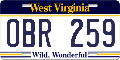 WV license plate OBR259
