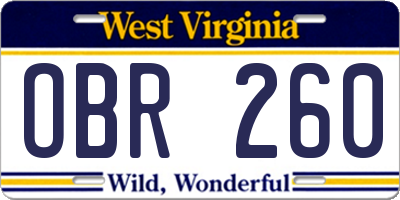 WV license plate OBR260