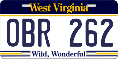 WV license plate OBR262
