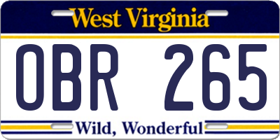 WV license plate OBR265