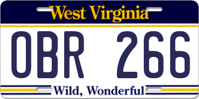 WV license plate OBR266