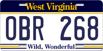WV license plate OBR268