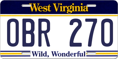 WV license plate OBR270