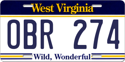WV license plate OBR274