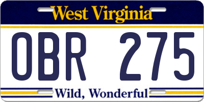 WV license plate OBR275