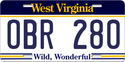 WV license plate OBR280