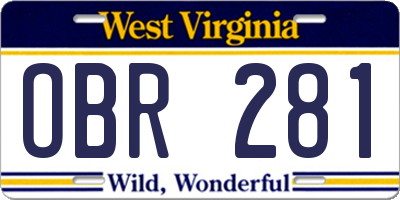 WV license plate OBR281