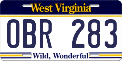 WV license plate OBR283